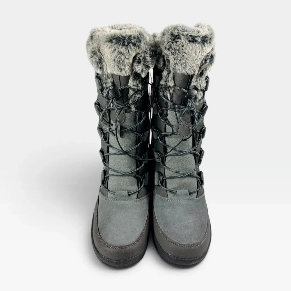 Target Alberta Winter Boots Kids 2 Grey Thermolite Faux Fur Bungee New